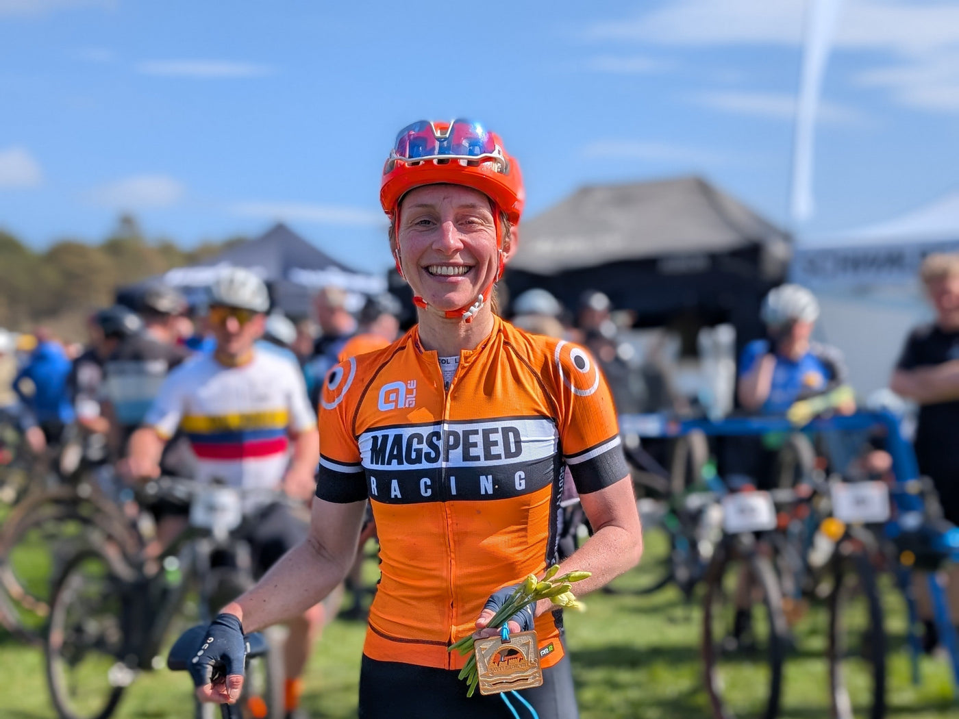 A smiling cyclist