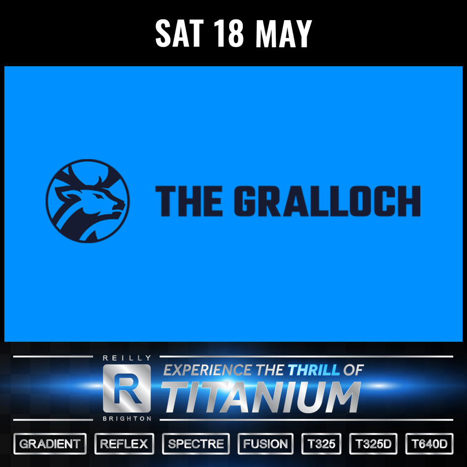 The Gralloch logo with Sat 18 May on the top and Reilly titanium bike information at the bottom.  