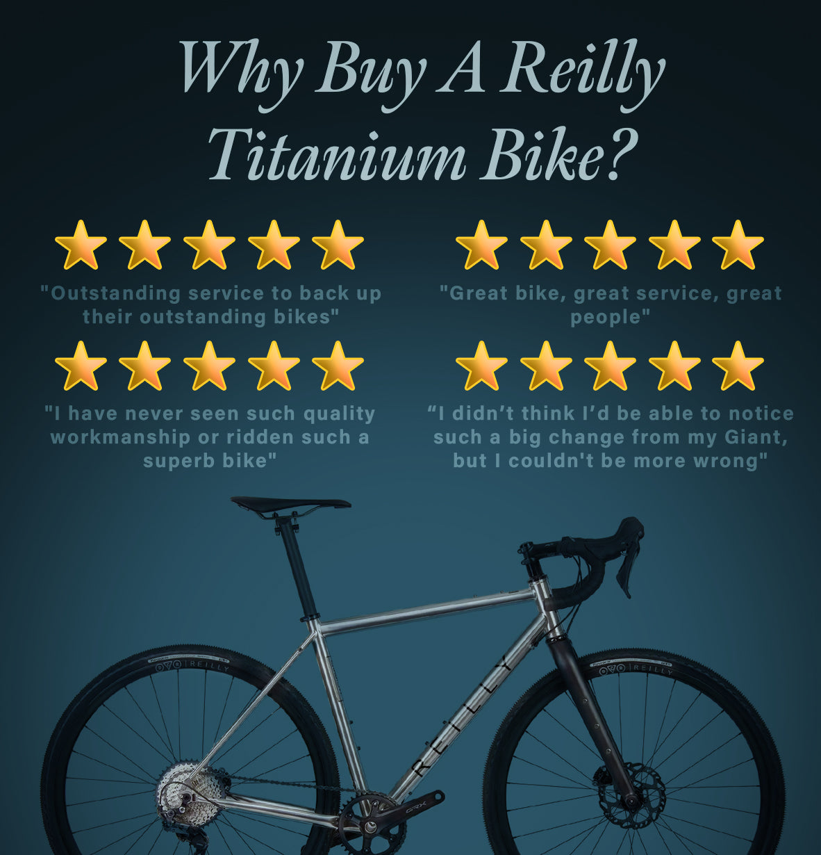 Banner with bike lower half and reviews and star rating in top half