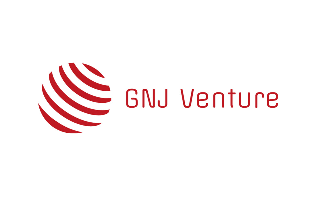 Red cirtcle with GNJ Ventures in red lettering on white background
