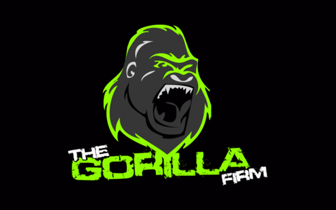 Image of a gorilla in grey and lime green with the wording The Gorilla Firm 