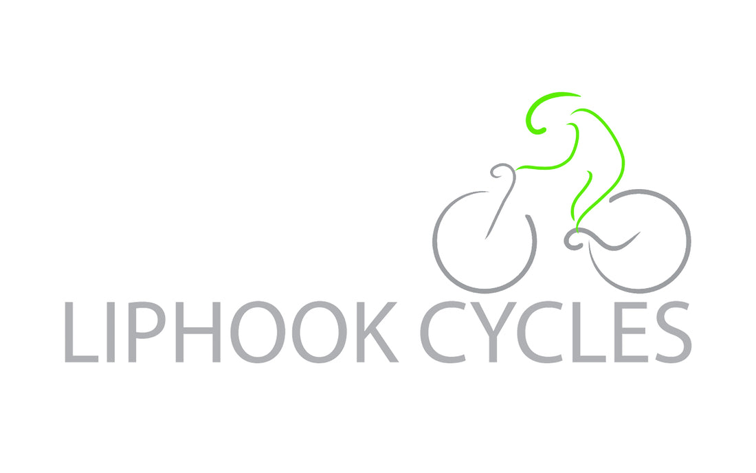 Words Liphook Cycles with a line drawing of a person on a bike