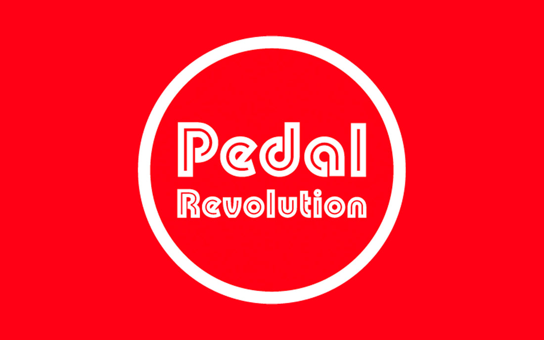 Red square with Pedal Revolution in white circle 