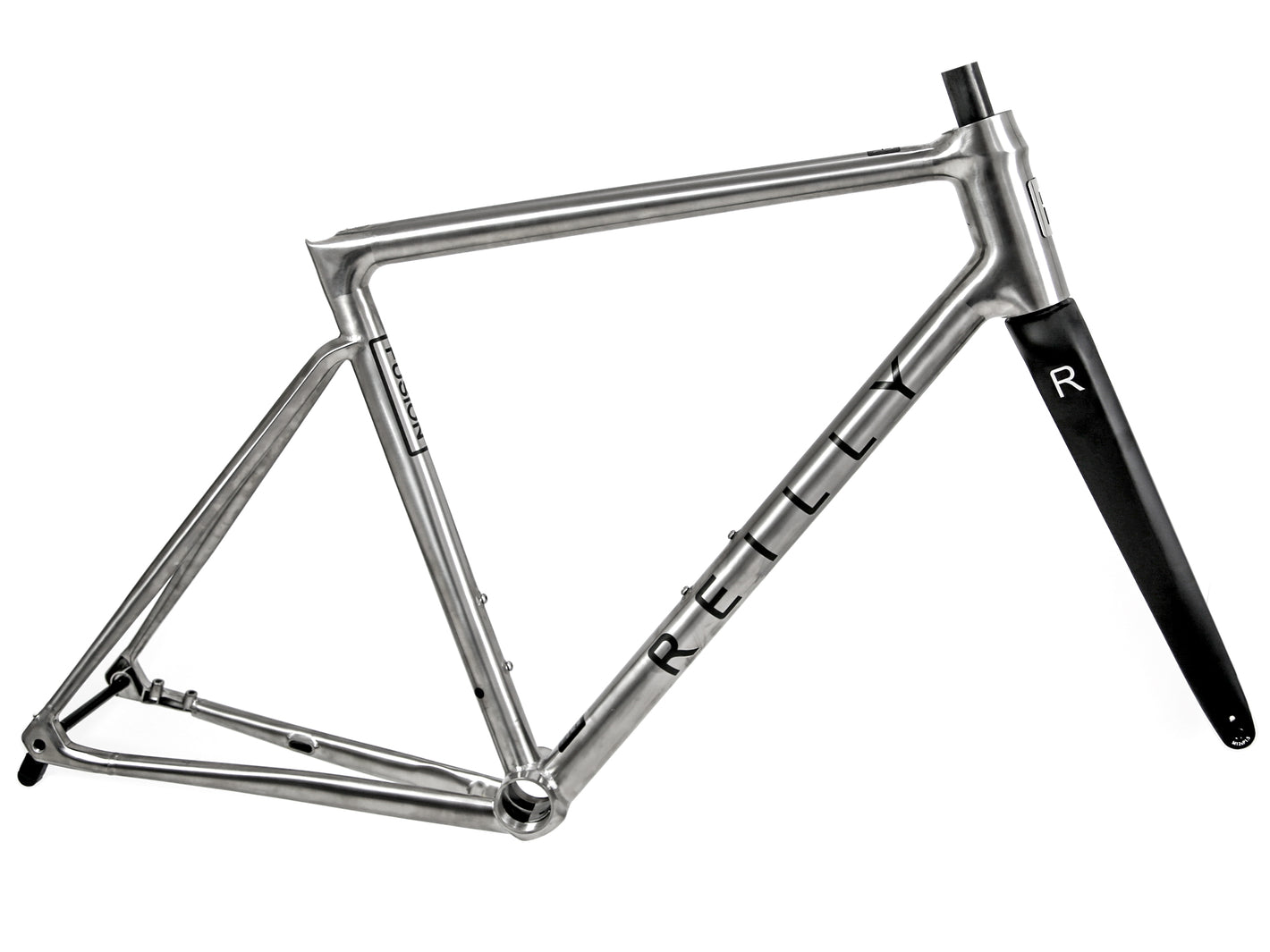 Fusion aero road bike frameset with black decals.